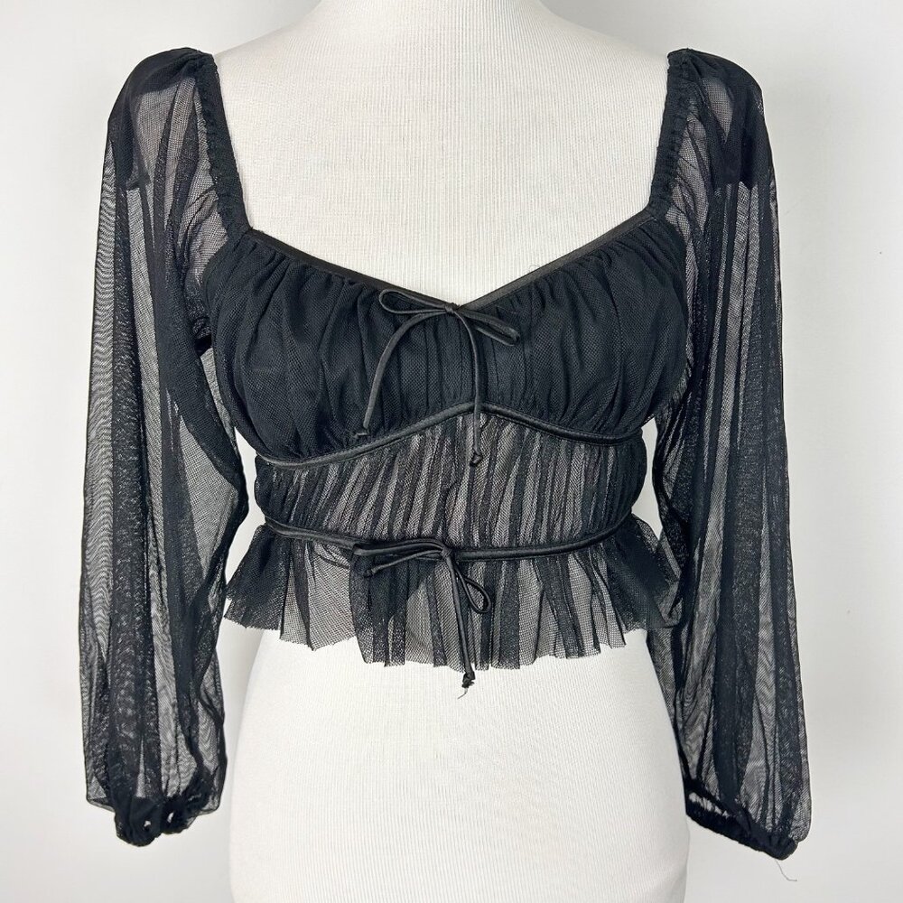 Y2K Fairy Whimsigoth Grunge Babydoll Top Sheer Mesh Size Small Women's
